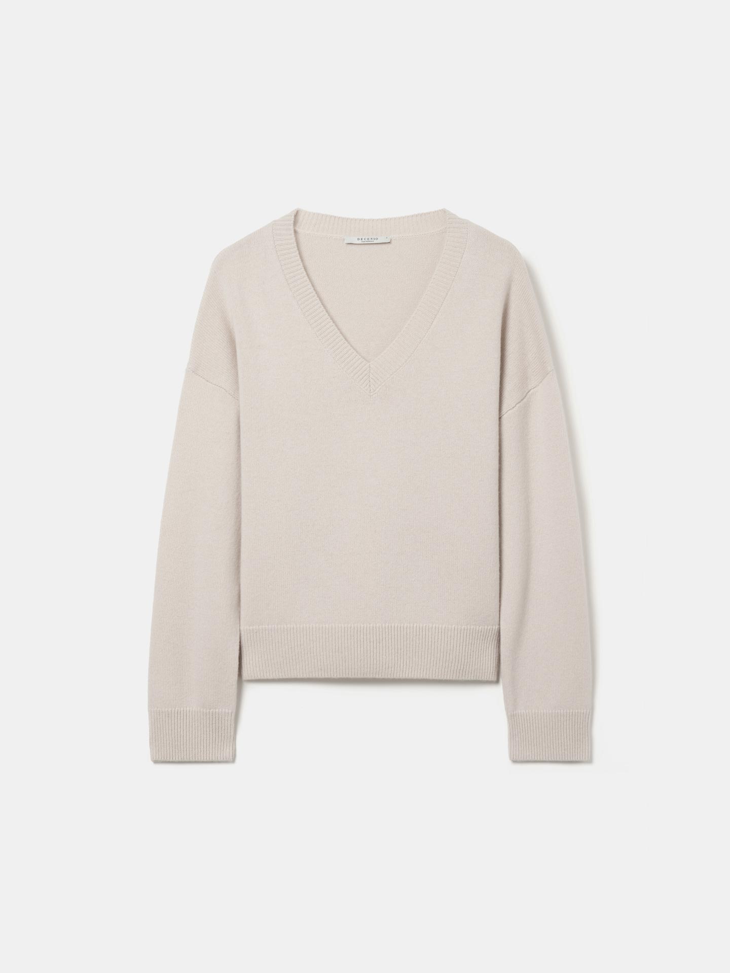 Camisola de Malha em Lã com Decote em V