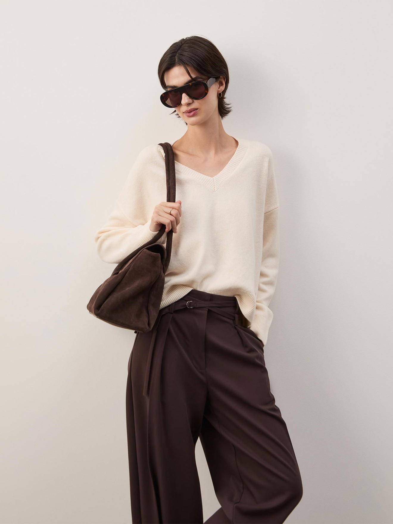Camisola de Malha em L� com Decote em V