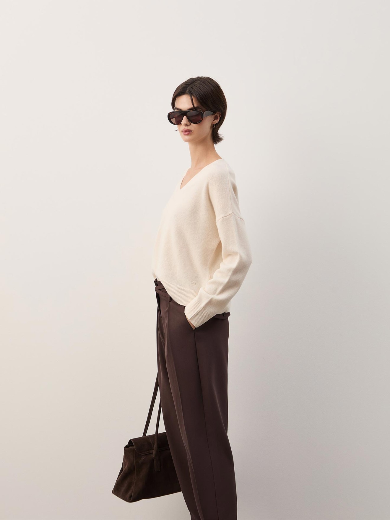 Camisola de Malha em L� com Decote em V