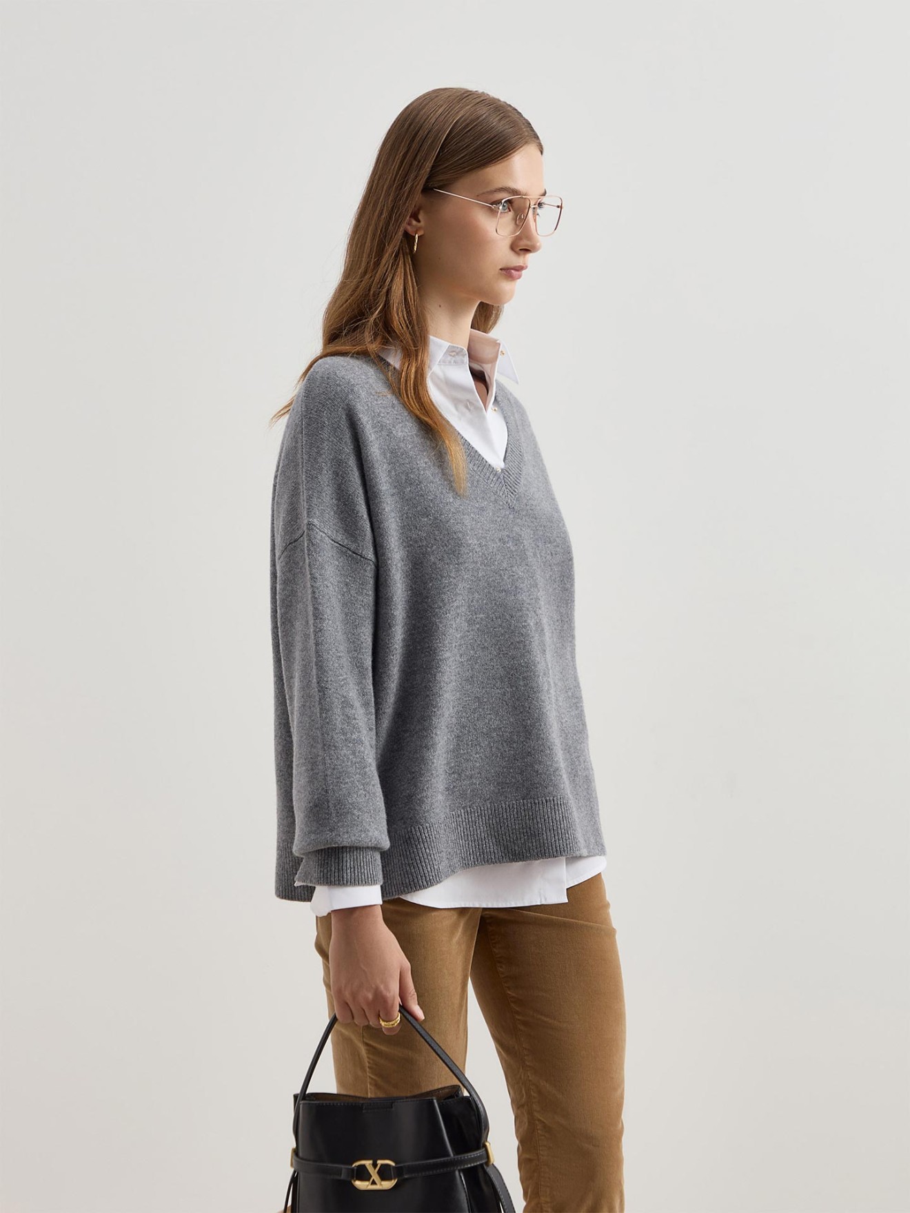 Camisola de Malha em L� com Decote em V