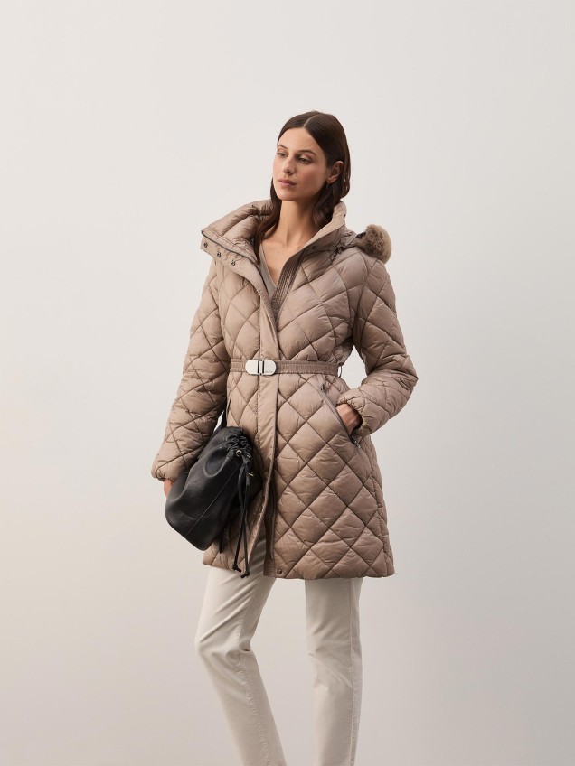 Parka Acolchoada com Capuz e Cinto