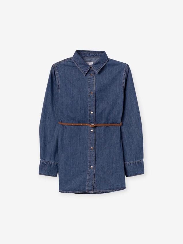 Camisa de Corte Largo com Cinto