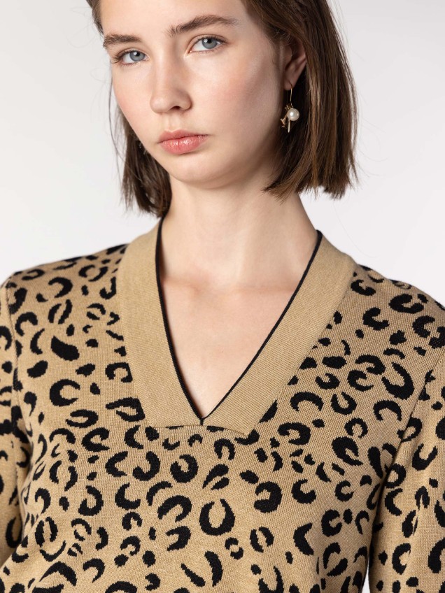 Camisola de Malha Jacquard Animal Print