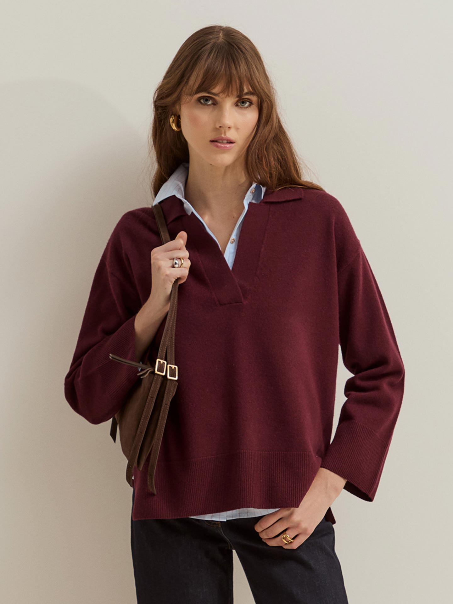 Camisola de Malha com Gola Polo e Brilho