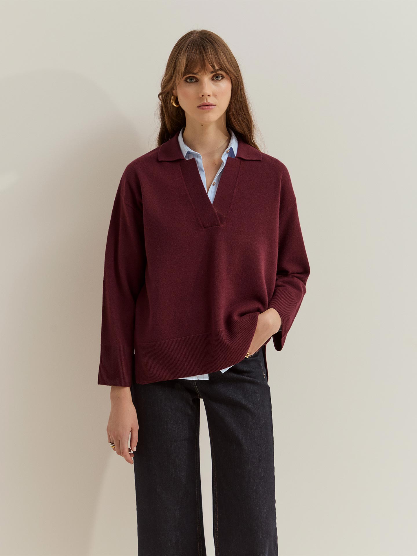 Camisola de Malha com Gola Polo e Brilho