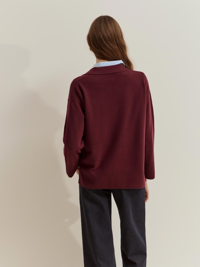 Camisola de Malha com Gola Polo e Brilho