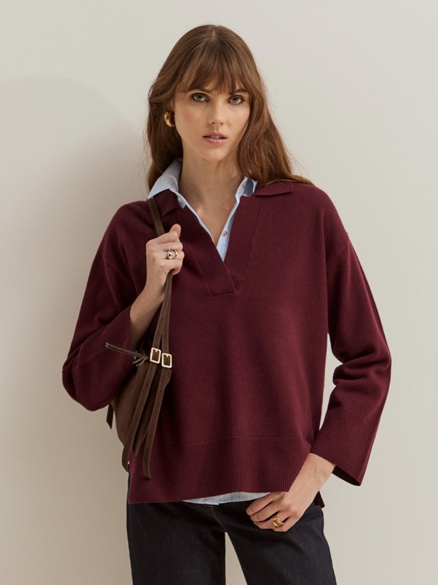 Camisola de Malha com Gola Polo e Brilho
