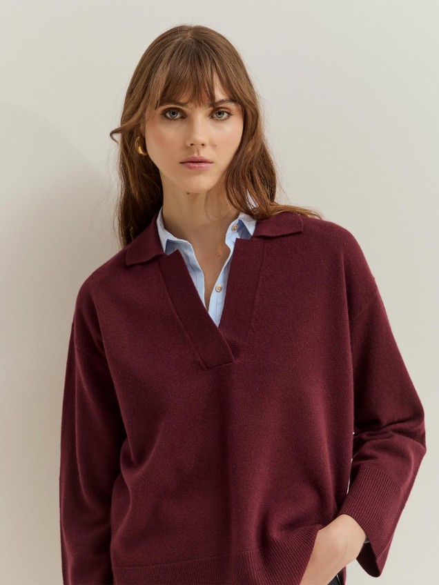 Camisola de Malha com Gola Polo e Brilho