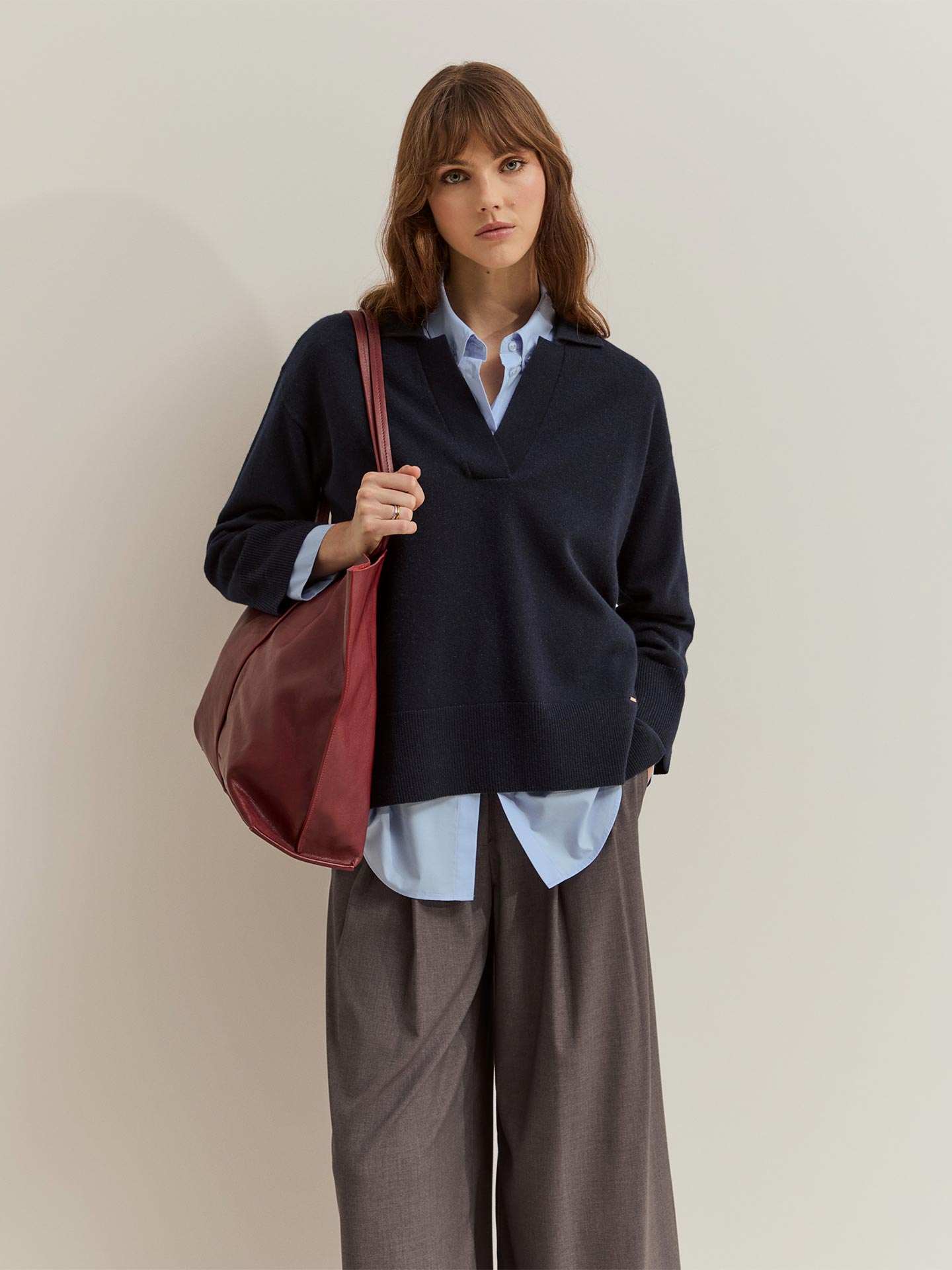 Camisola de Malha com Gola Polo e Brilho