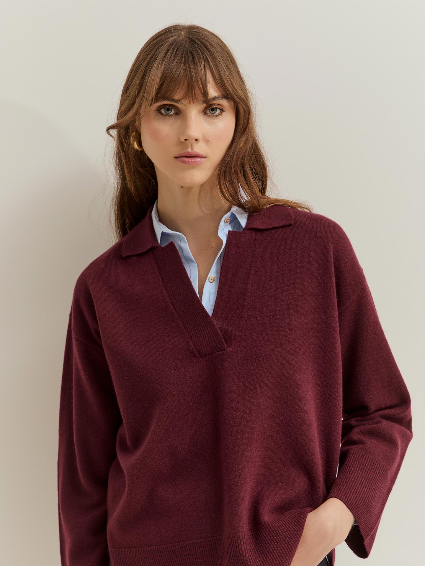 Camisola de Malha com Gola Polo e Brilho