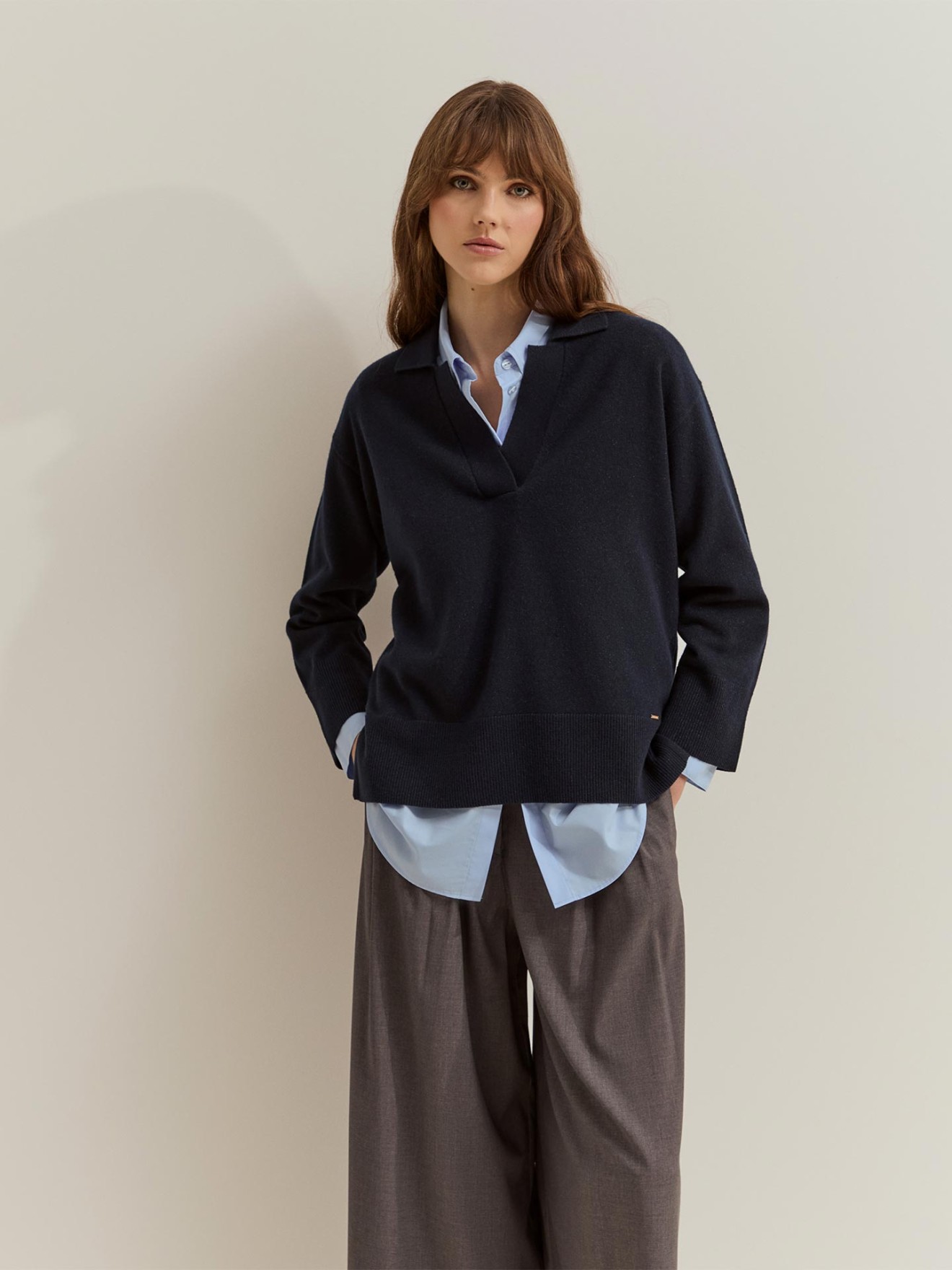Camisola de Malha com Gola Polo e Brilho