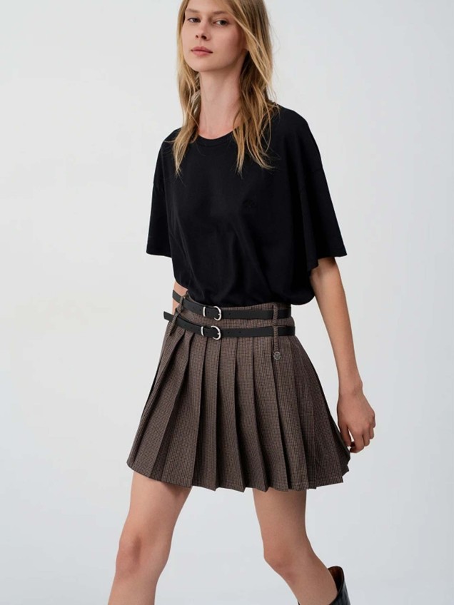 Minisaia Plissada Pied-de-Poule Regular Fit