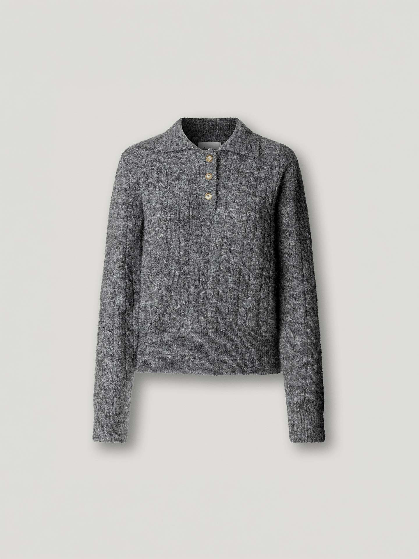 Camisola de Malha Trançada com Gola Polo