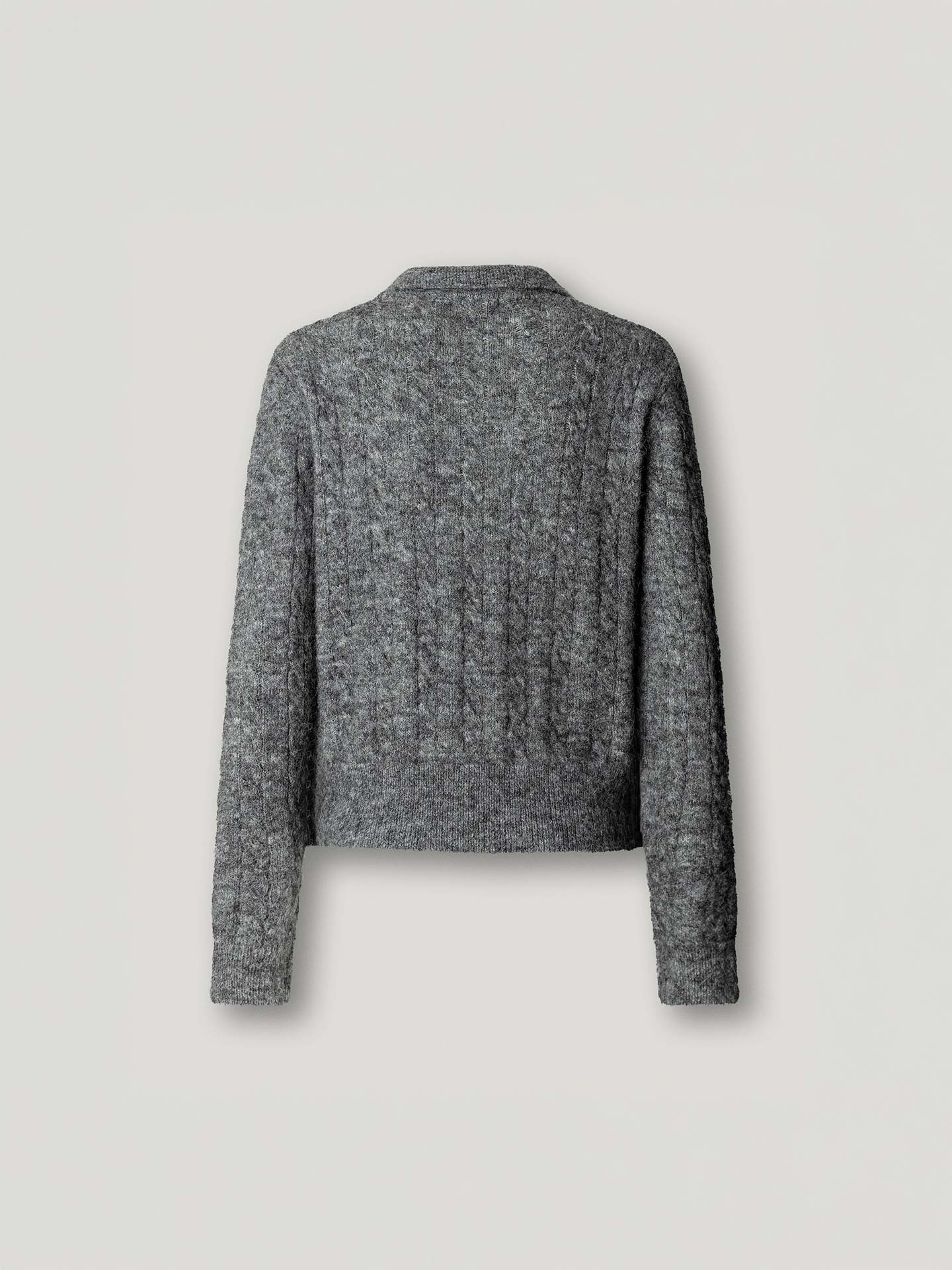 Camisola de Malha Trançada com Gola Polo