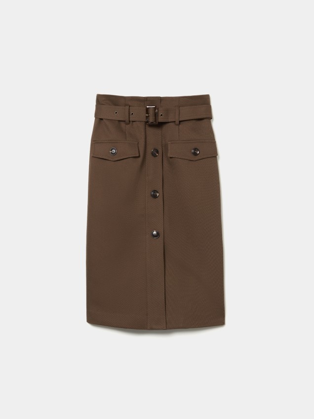 Saia Lápis Midi com Bolsos