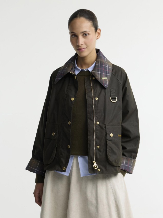 Casaco Encerado Spey com Gola Tartan