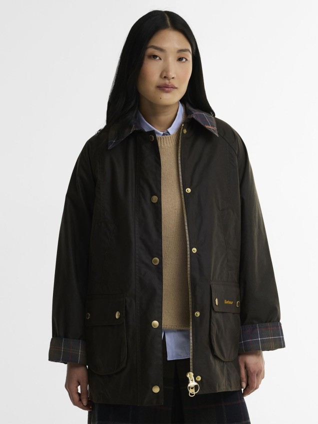 Casaco Encerado Modern Beadnell com Gola Tartan