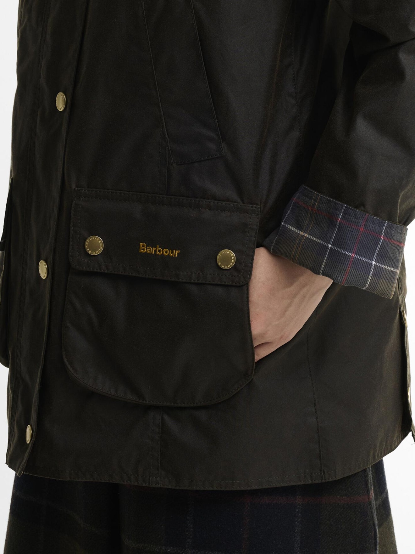 Casaco Encerado Modern Beadnell com Gola Tartan