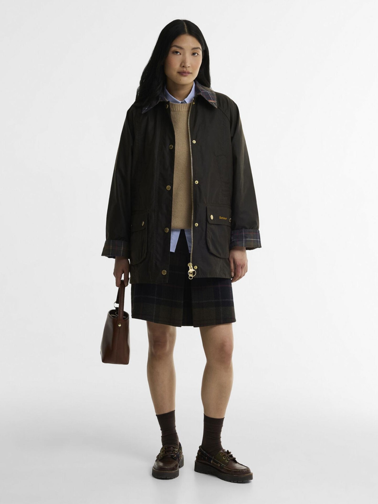 Casaco Encerado Modern Beadnell com Gola Tartan