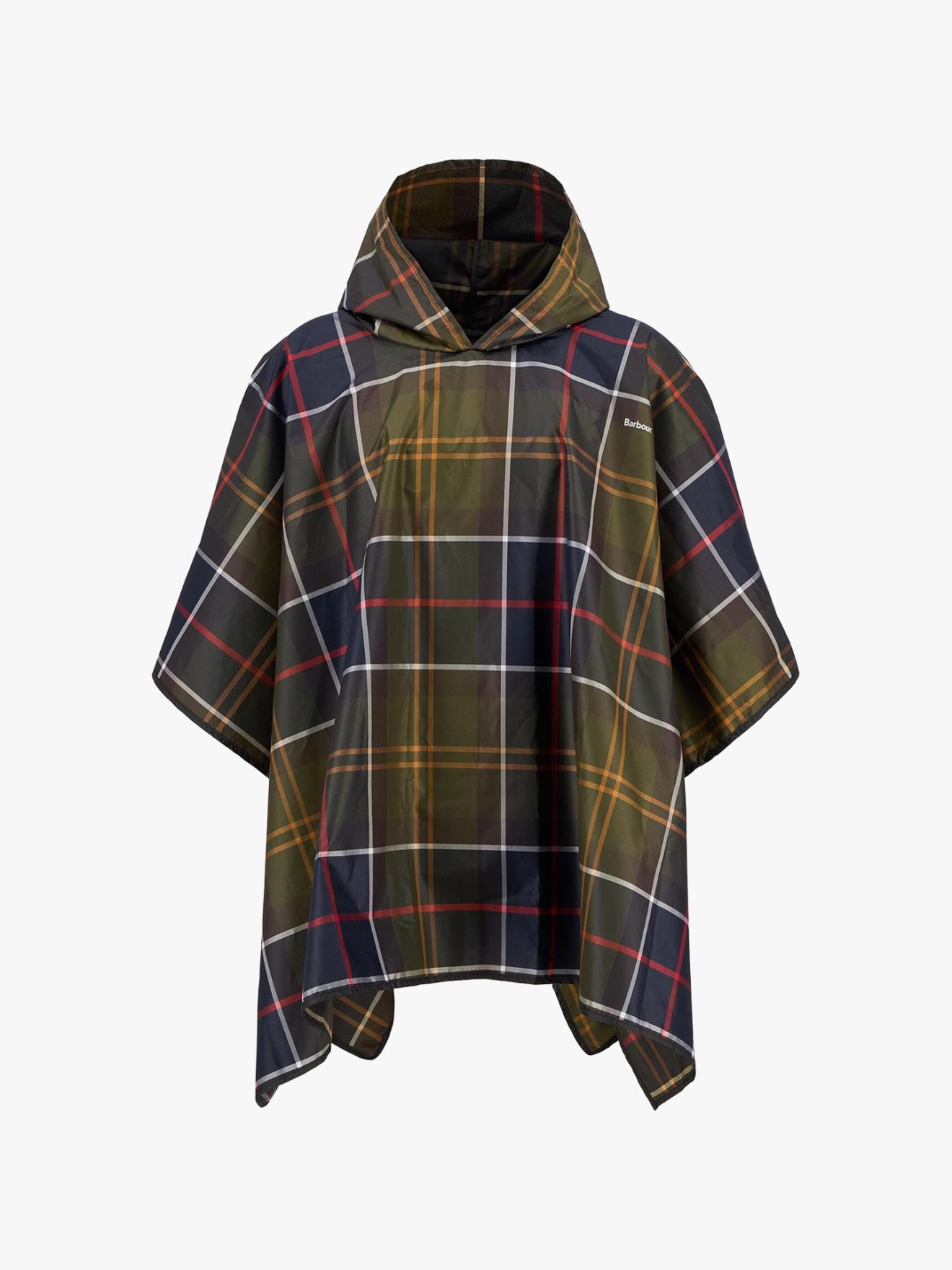 Poncho Impermeável com Capuz e Padrão Tartan