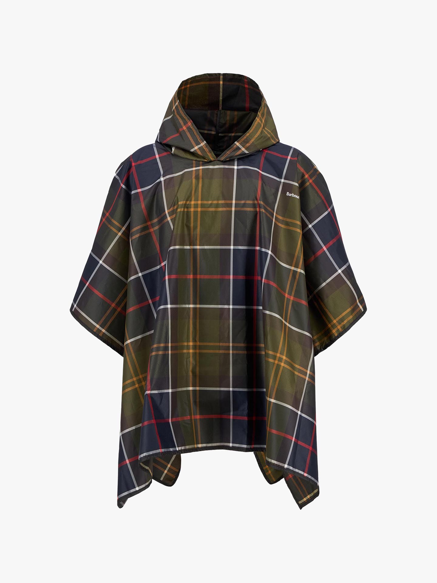 Poncho Impermeável com Capuz e Padrão Tartan