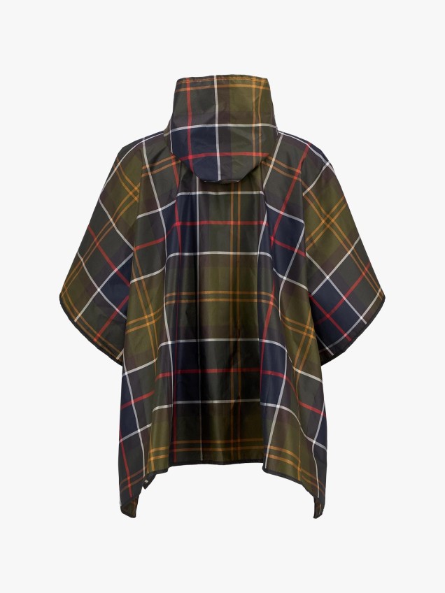 Poncho Impermeável com Capuz e Padrão Tartan