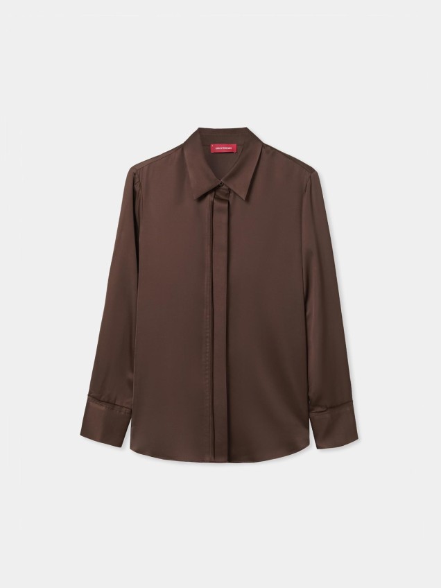 Camisa Acetinada de Manga Comprida
