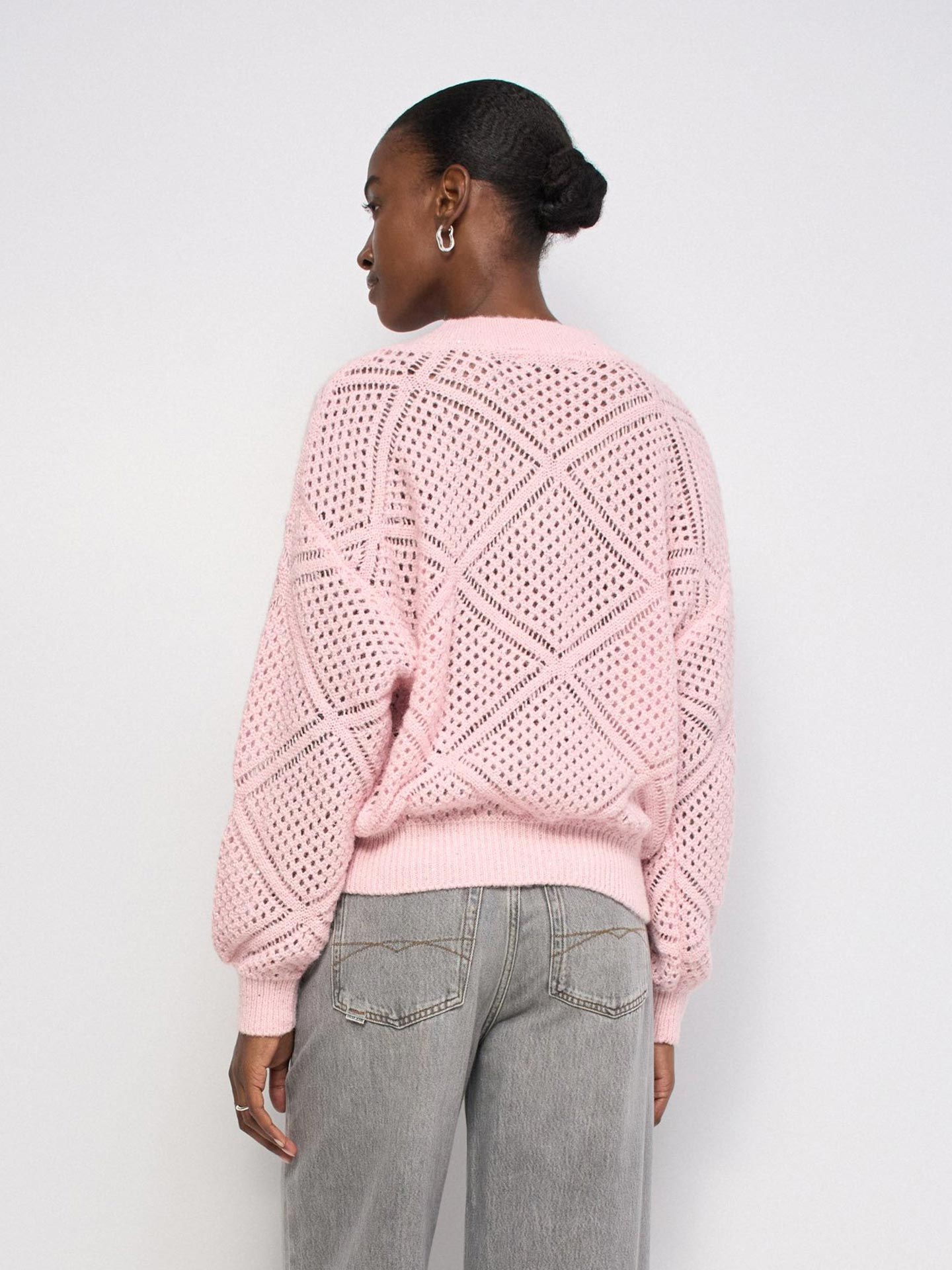 Camisola de Malha com Brilhos e Decote em V
