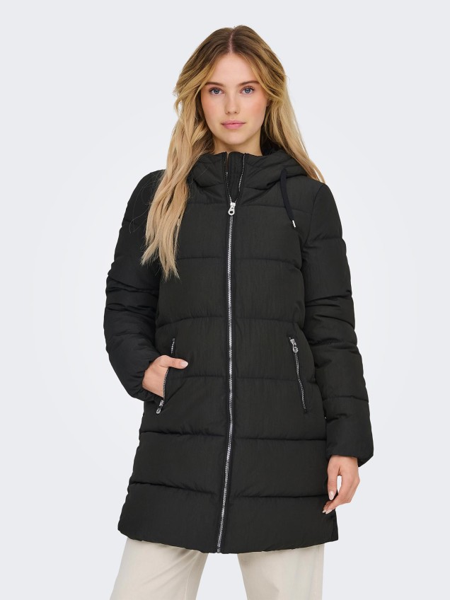 Parka Acolchoada Comprida com Capuz