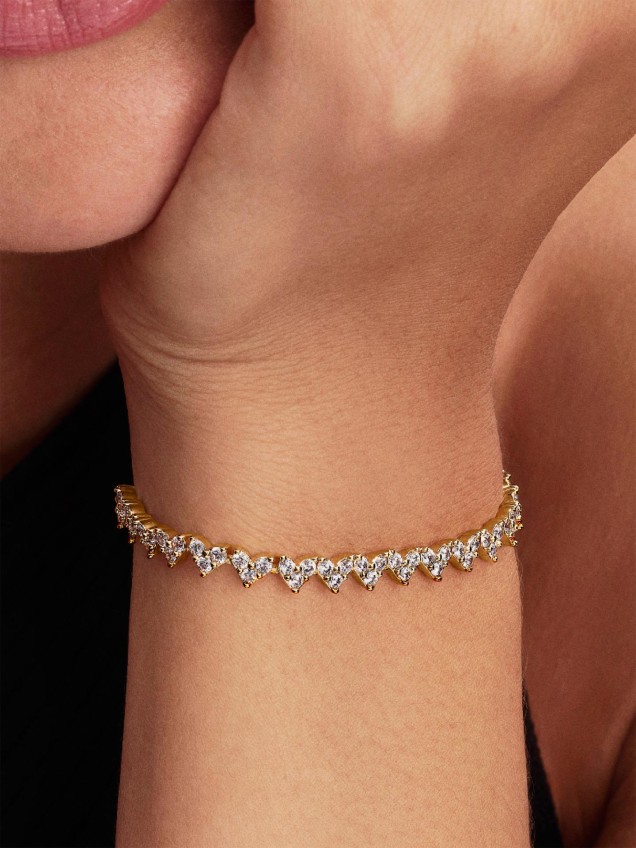 Pulseira Coração com Pedras Triplas