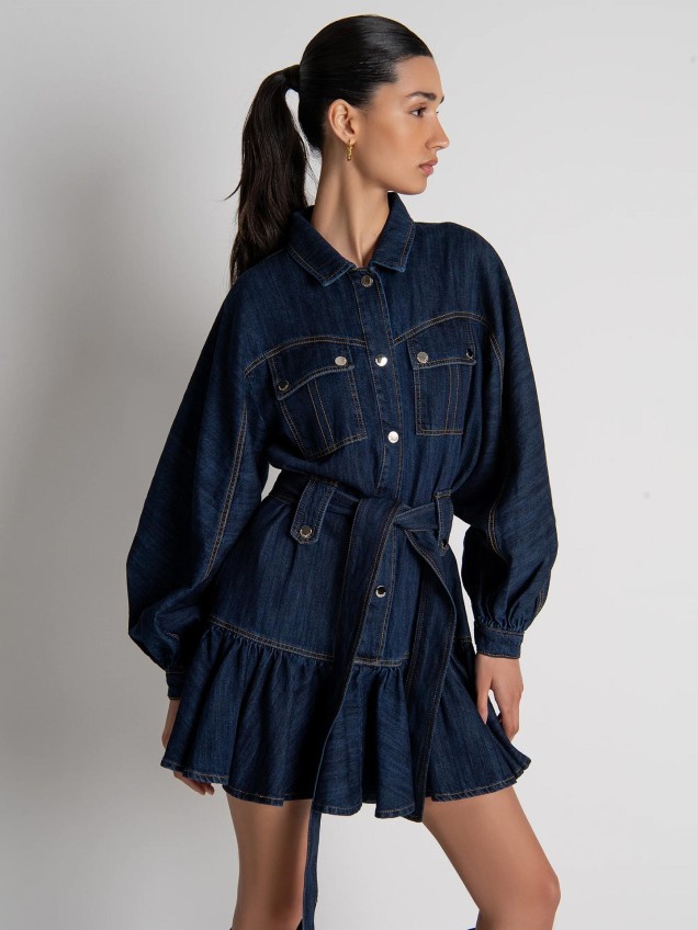 Vestido Curto Regular Fit em Ganga