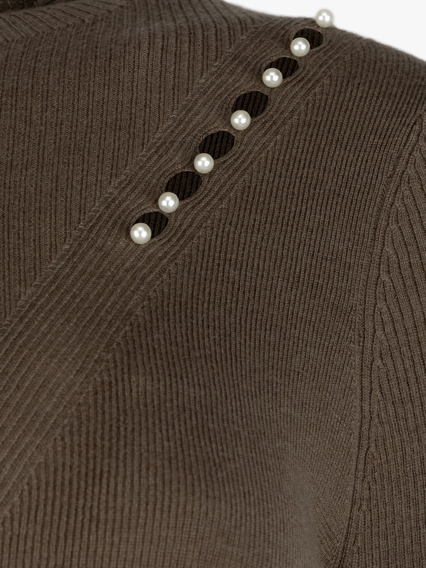 Camisola de Malha Canelada com Gola Subida