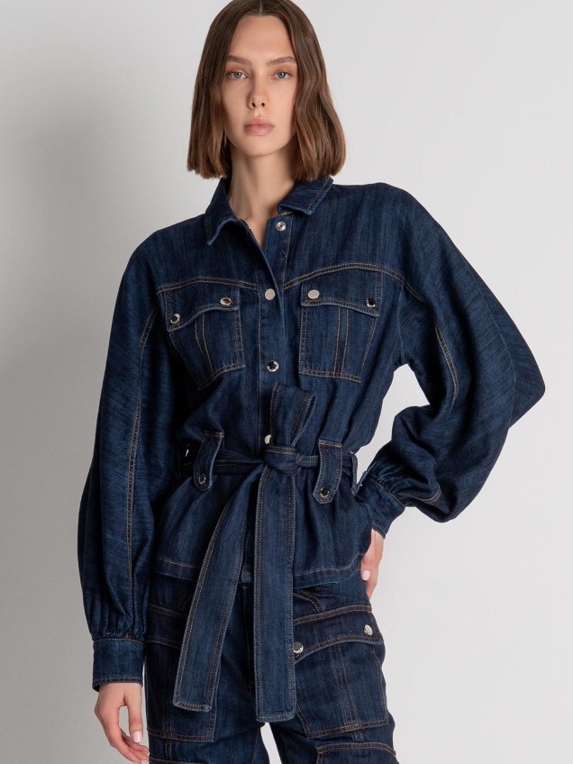 Blusão Oversize em Ganga com Cinto