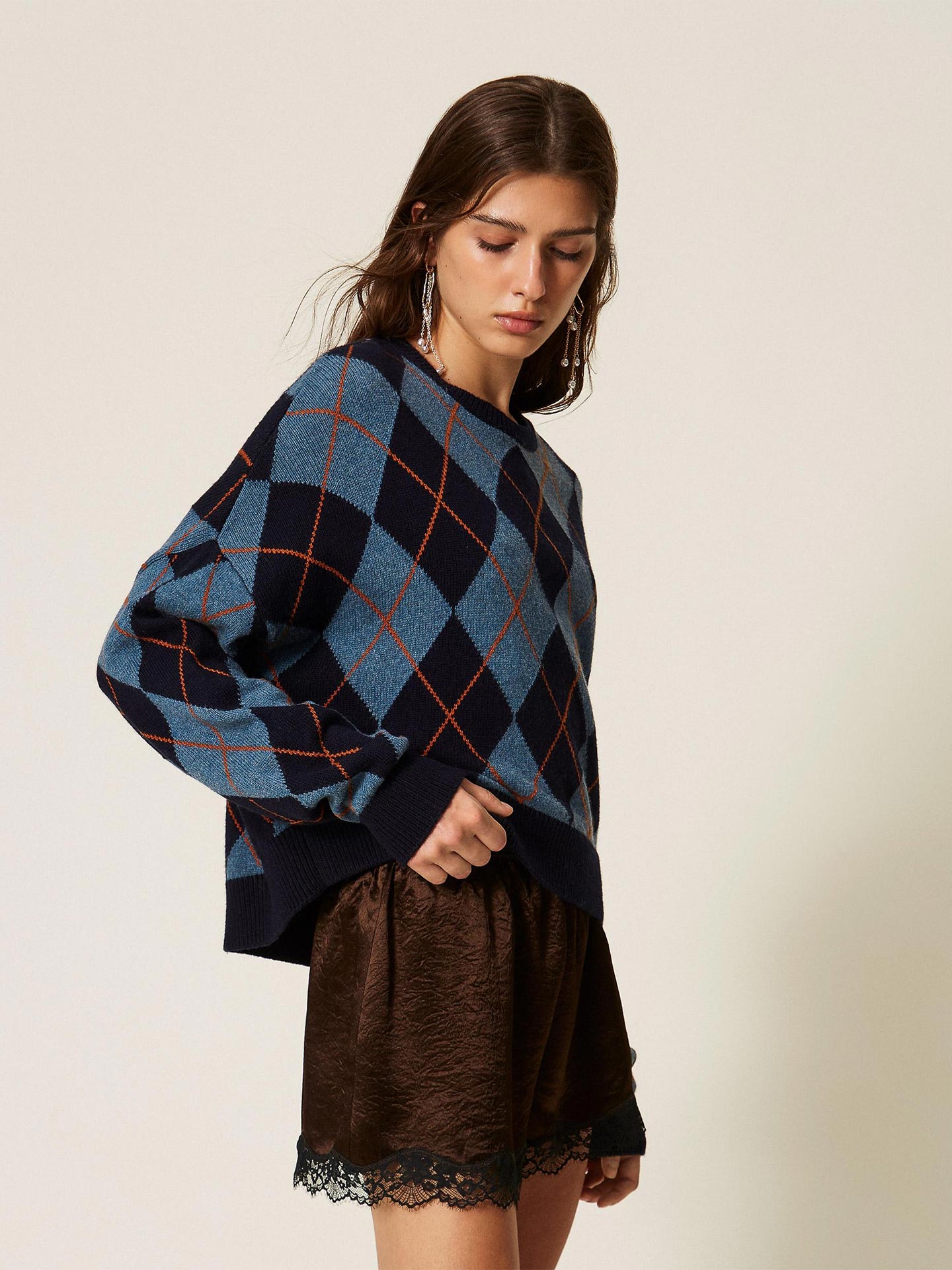 Camisola de Malha Jacquard com Losangos
