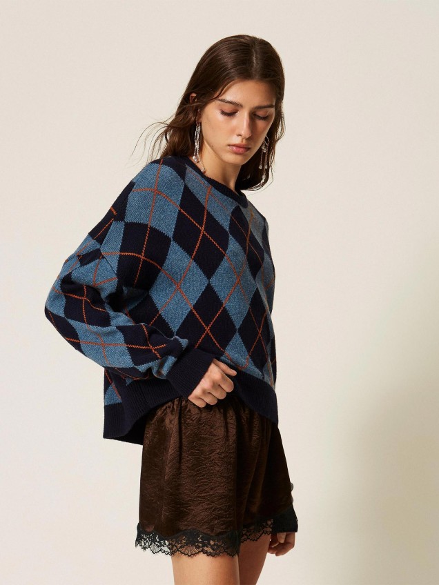 Camisola de Malha Jacquard com Losangos