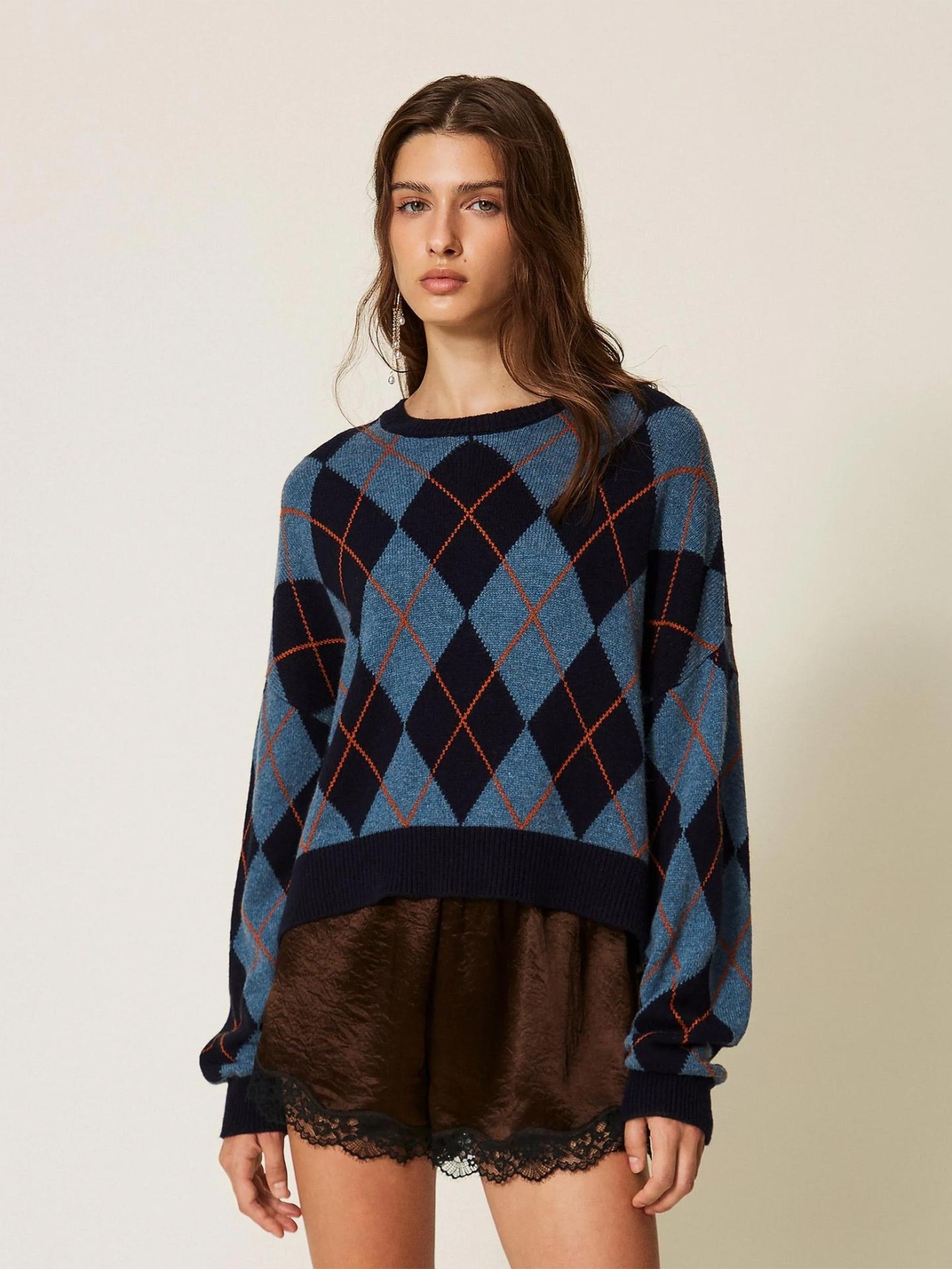 Camisola de Malha Jacquard com Losangos