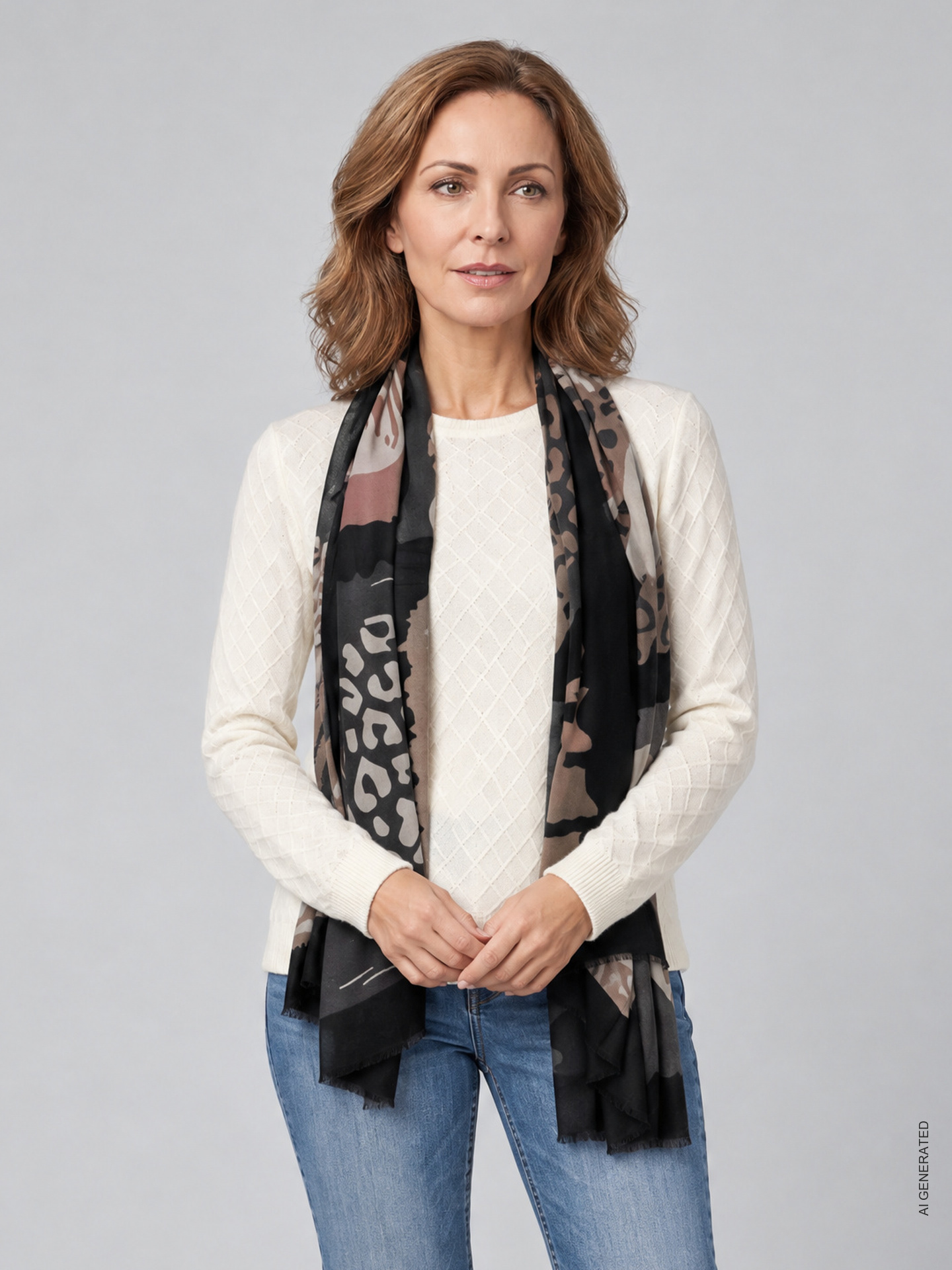 Echarpe Estampada com Franjas