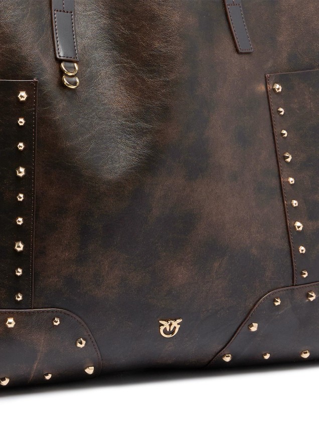 Mala Shopper com Tachas e Bolsos Laterais