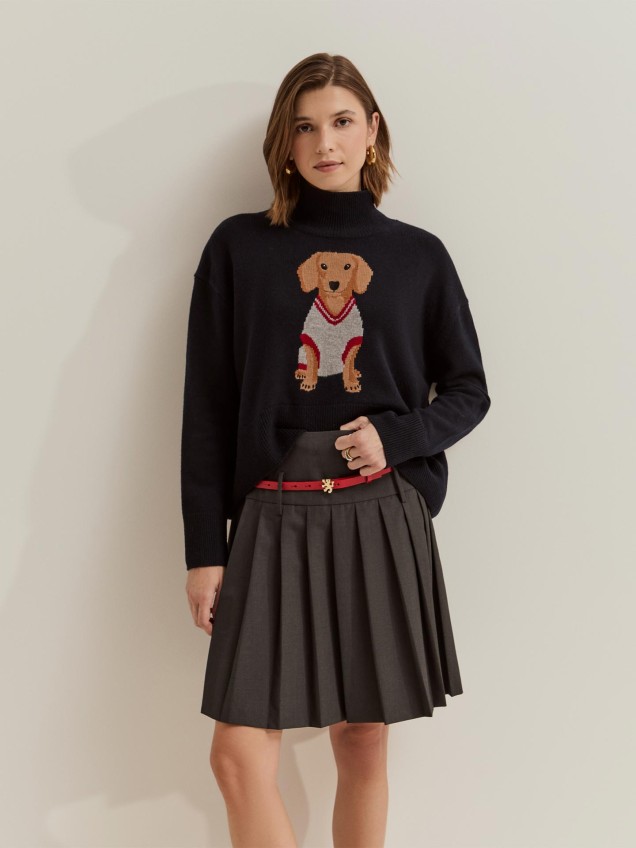 Camisola em L� com Motivo Teckel