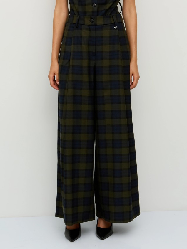 Cal�as Wide Leg Xadrez com Pregas