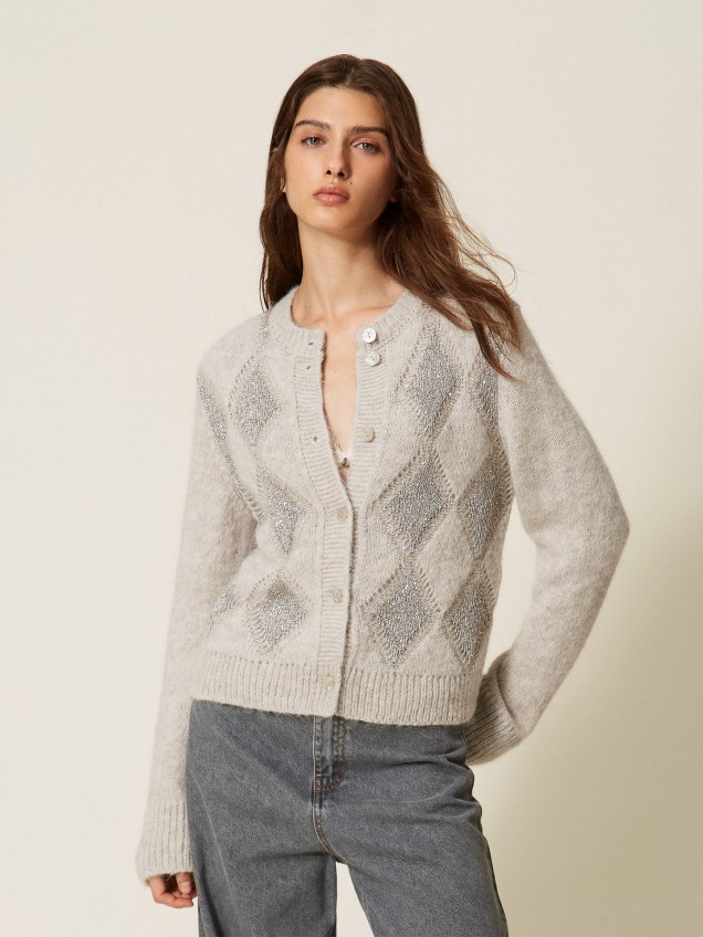 Casaco de Malha Jacquard com Lantejoulas