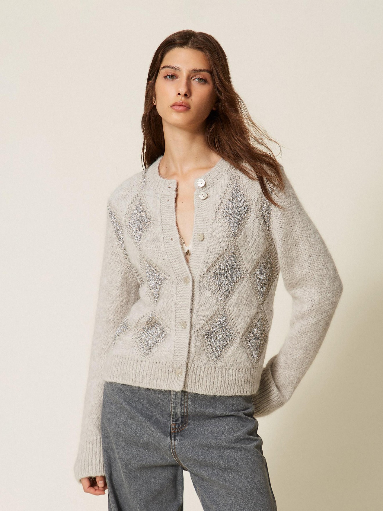 Casaco de Malha Jacquard com Lantejoulas