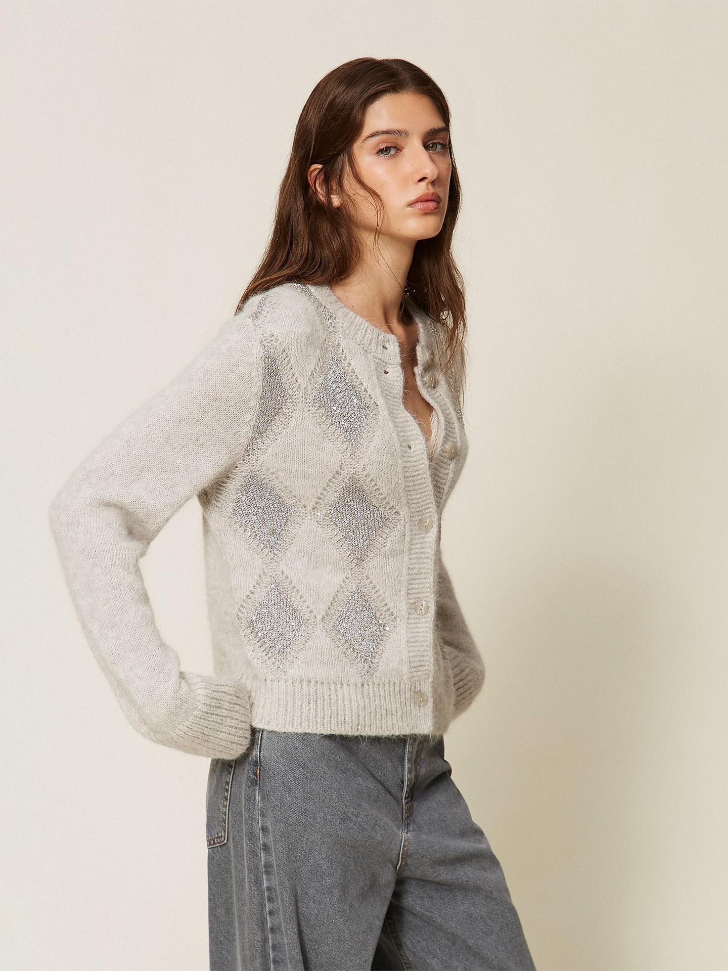 Casaco de Malha Jacquard com Lantejoulas