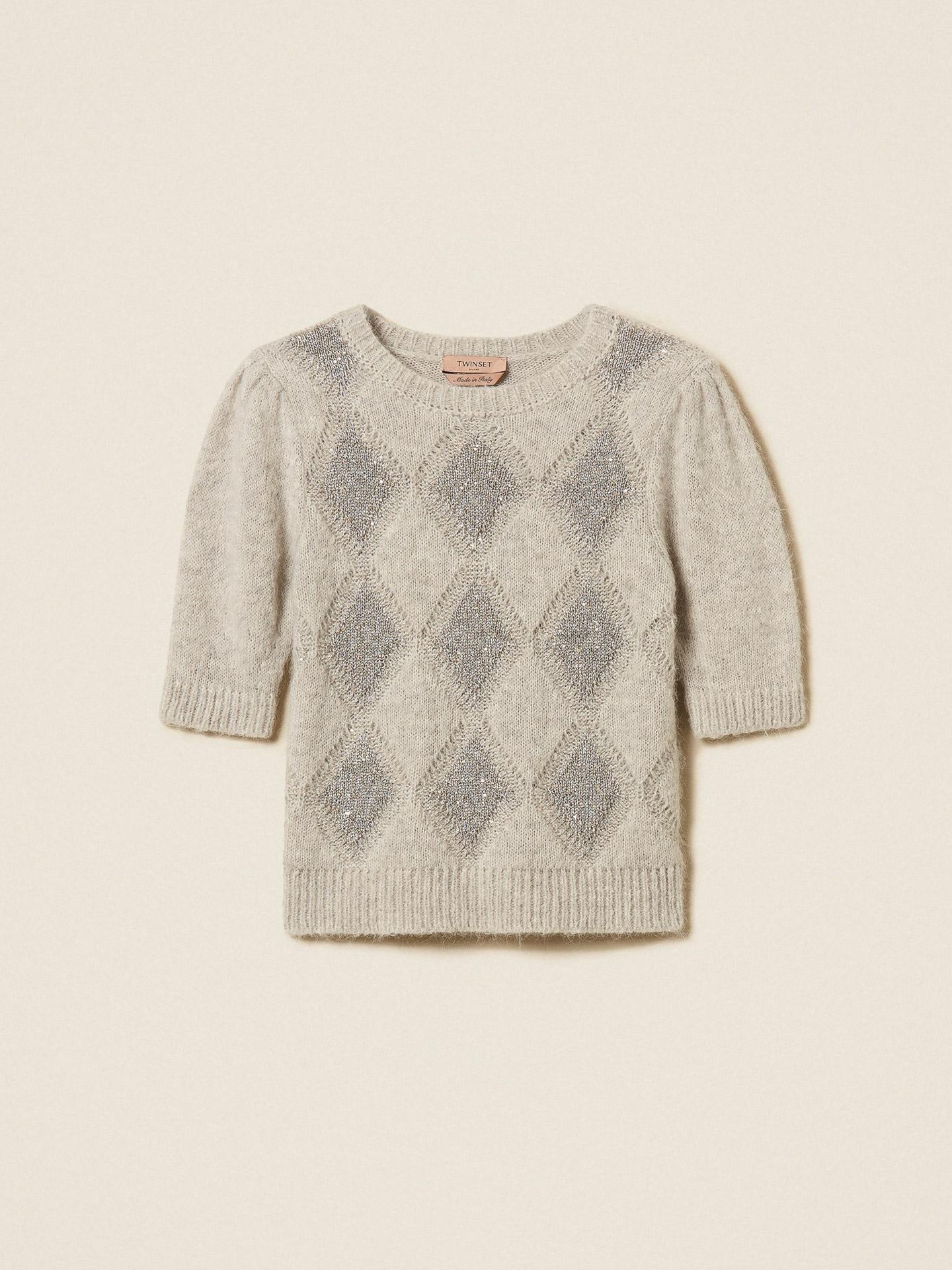Camisola Jacquard de Losangos com Lantejoulas