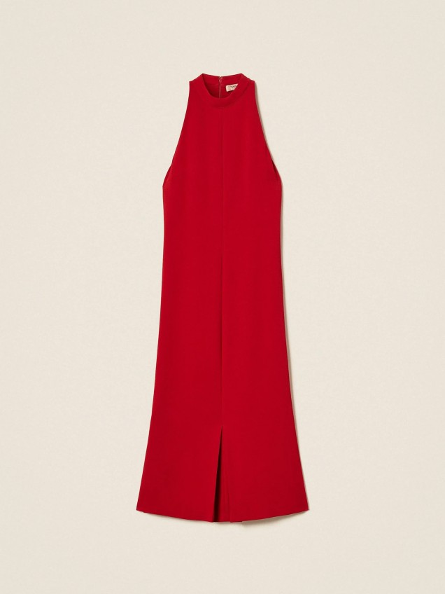 Vestido Comprido em Crepe com Decote Halter