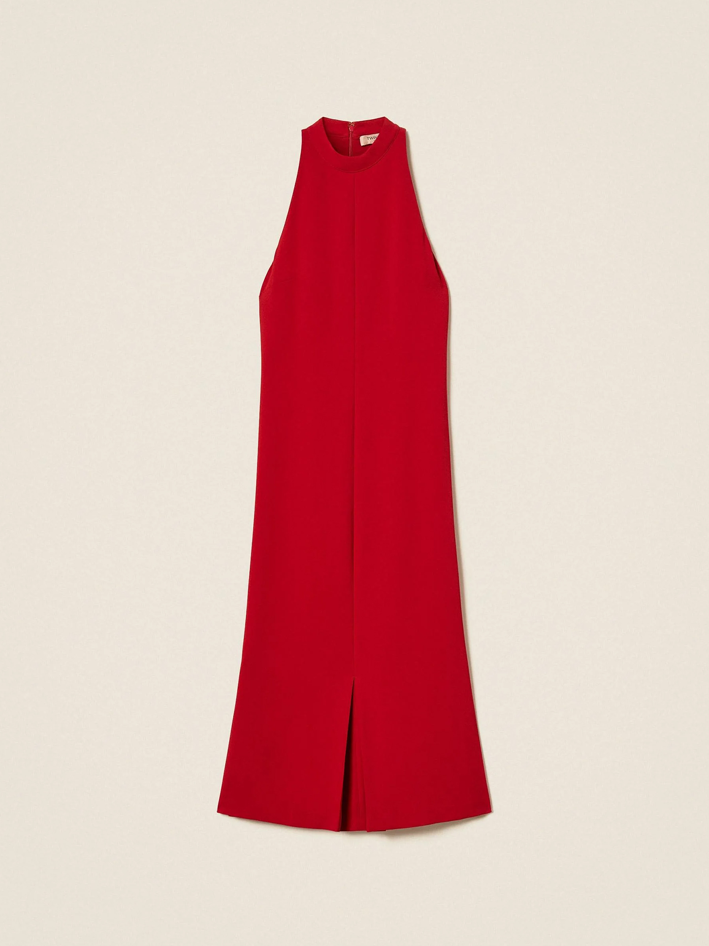 Vestido Comprido em Crepe com Decote Halter
