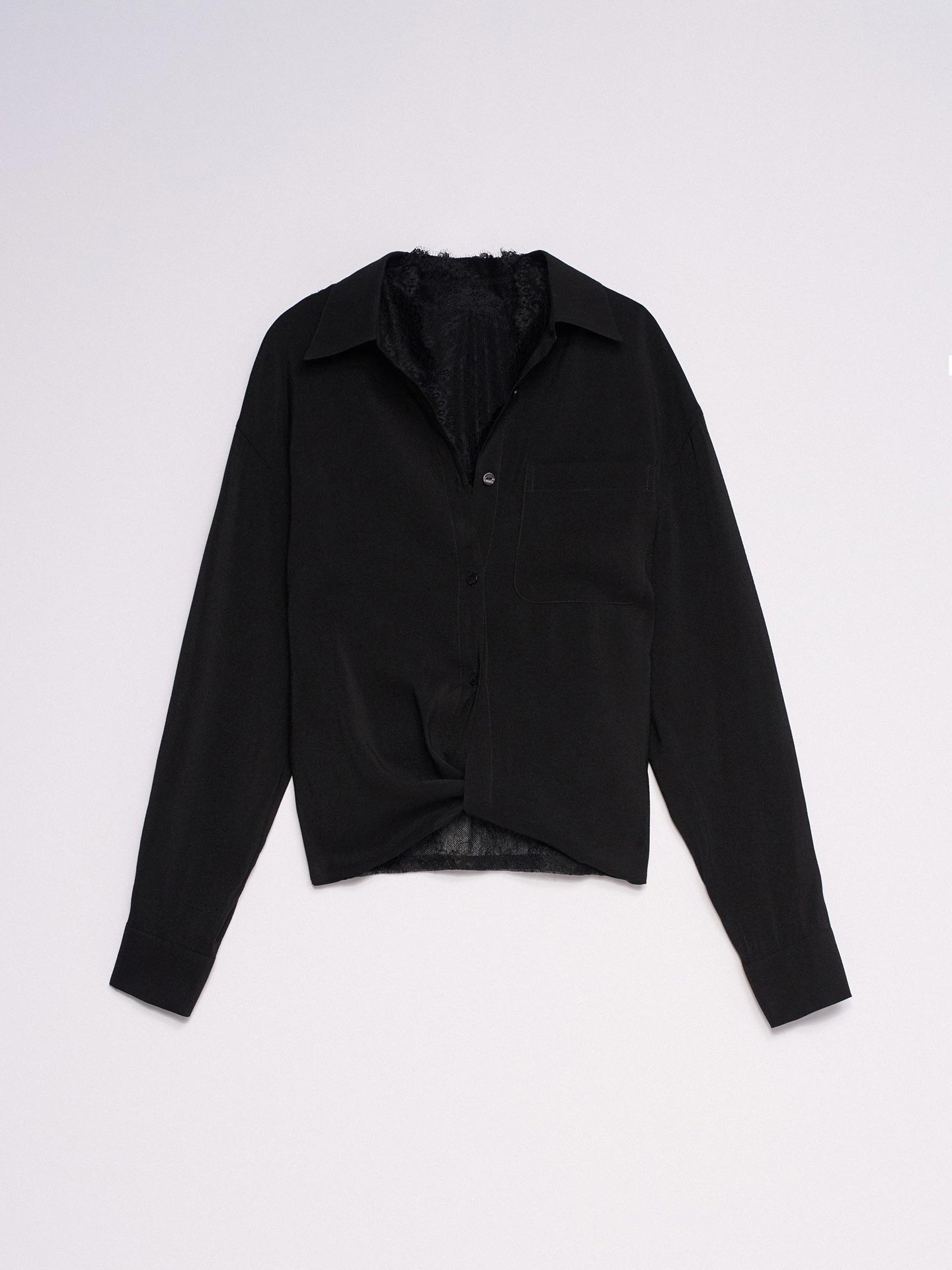 Blusa Loose Fit com Detalhe de Renda