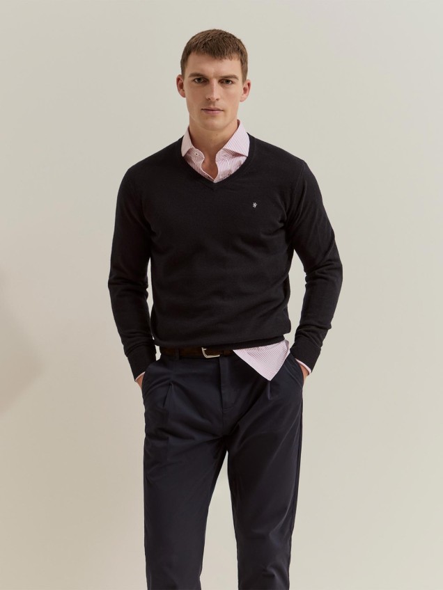 Camisola em Lã Merino com Decote em V
