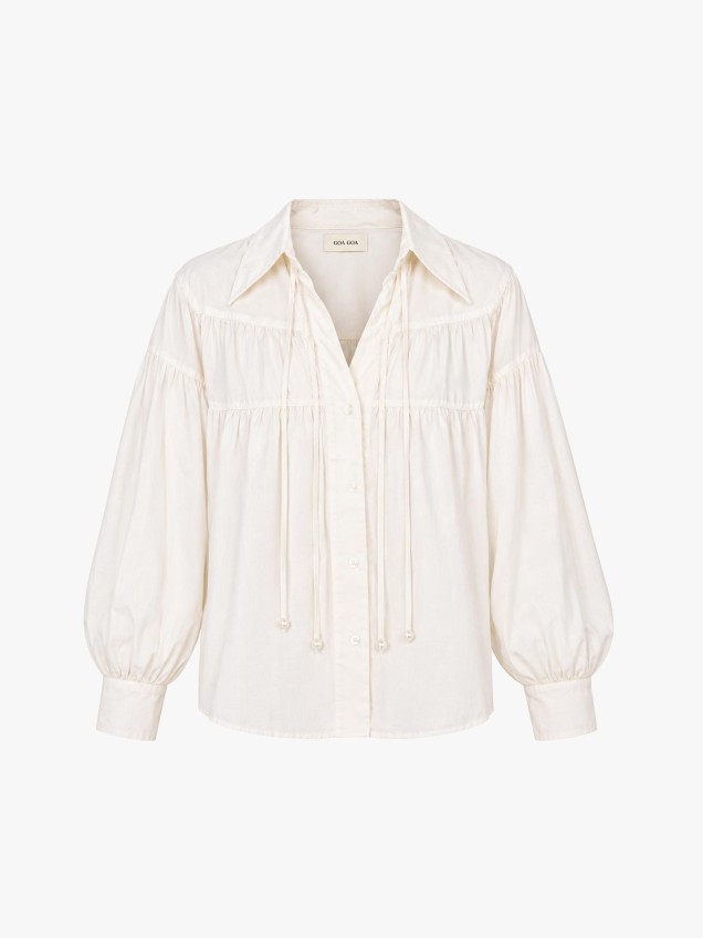 Camisa com Manga Abalonada e Cordões